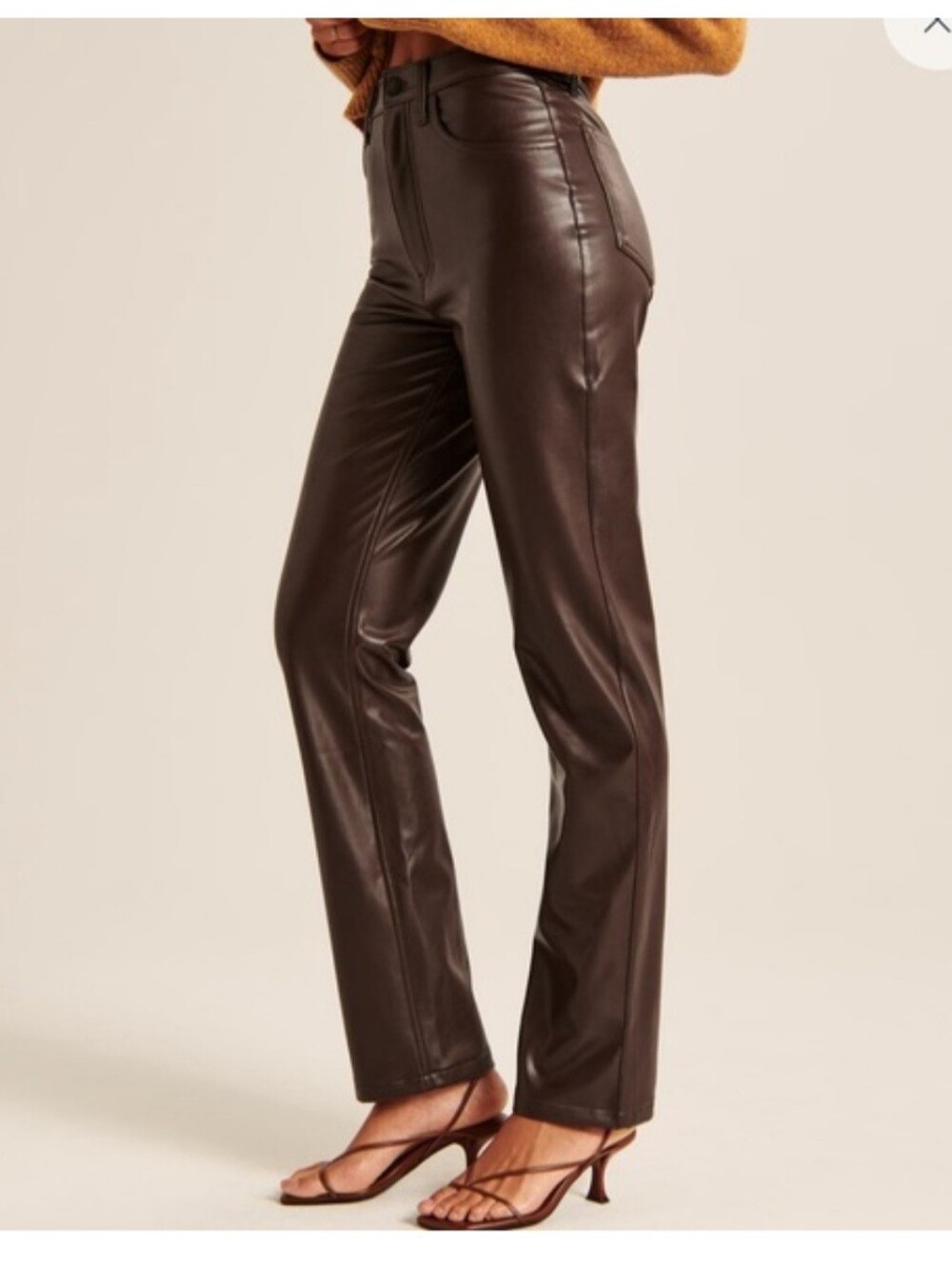 Abercrombie & Fitch Brown Vegan Leather 90s Straight Leg High Rise Pants Size 26
